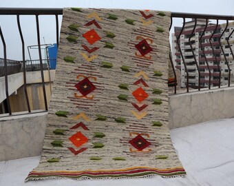 Vintage Afghan Kilim Runner Rug, Geometric Flatweave (2.7x6.6 ft)