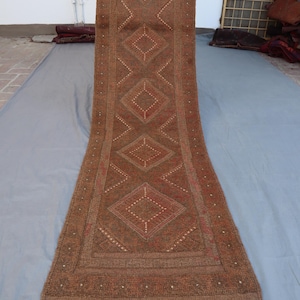 Antique terracotta Runner Rug 8.1x2.1 Afghan Faded Handmade Traditional Wool Rug- Turkmen Mashwani Berjesta Oriental Carpet Hallway Runner
