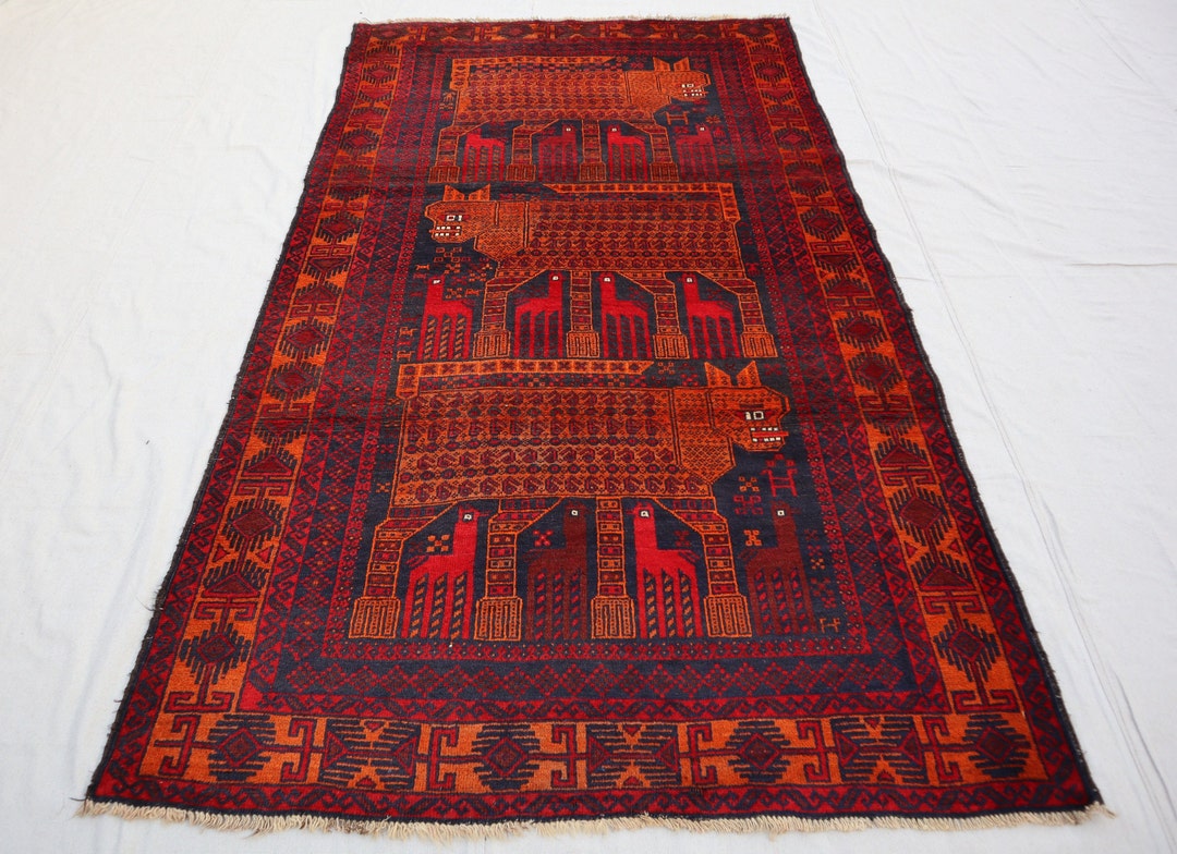 ラグ・カーペット Afghan baluch taimani rug 4x5 Vintage Afghan Handmade Rug, Boho Rug, Taimani Rug