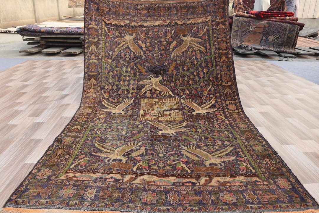 Antique 1950s Pictorial Rug/ 6.8x4.2 Ft One of a Kind Art Rug/ Afghan ...