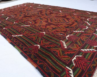 Collectors Afghan Vintage Handmade Rug, 100% wool Rug. 4x6 ft. Fine Quality Baluch Tribal Soft Wool. Rug For Living Room Rug