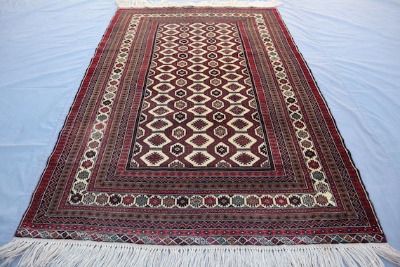Vintage Turkmen Rug 6x4.2, Handmade Wool Afghan Area Rug, Oriental