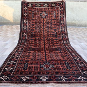 1940s Antique Dark Orange Pictorial Rug 7x3.5  One of a kind Afghan Rug Turkmen Handmade Wool Area Rug Oriental Rug Rug Tribal Bohemian Rug