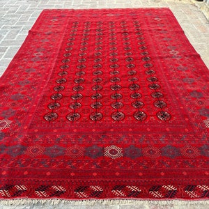 Collection Afghan Turkmen Rug, 7x9 ft. Nomadic Muree Gul Design Area Rug, Natural Dyes Geometric Rug, Oriental Rug, Tribal Bedroom Rug