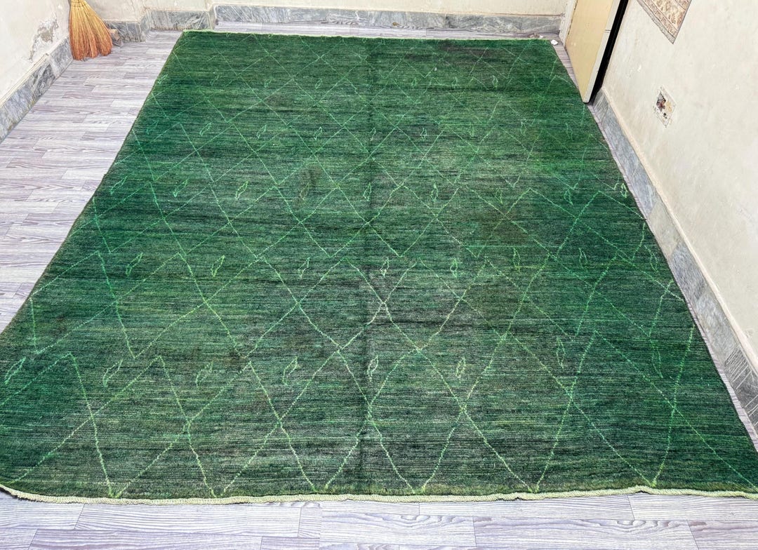 Deep Green Rug Pattern Handmade Deep Green Moroccan Wool Rug, Diamond Pattern, Afghan Tribal ...
