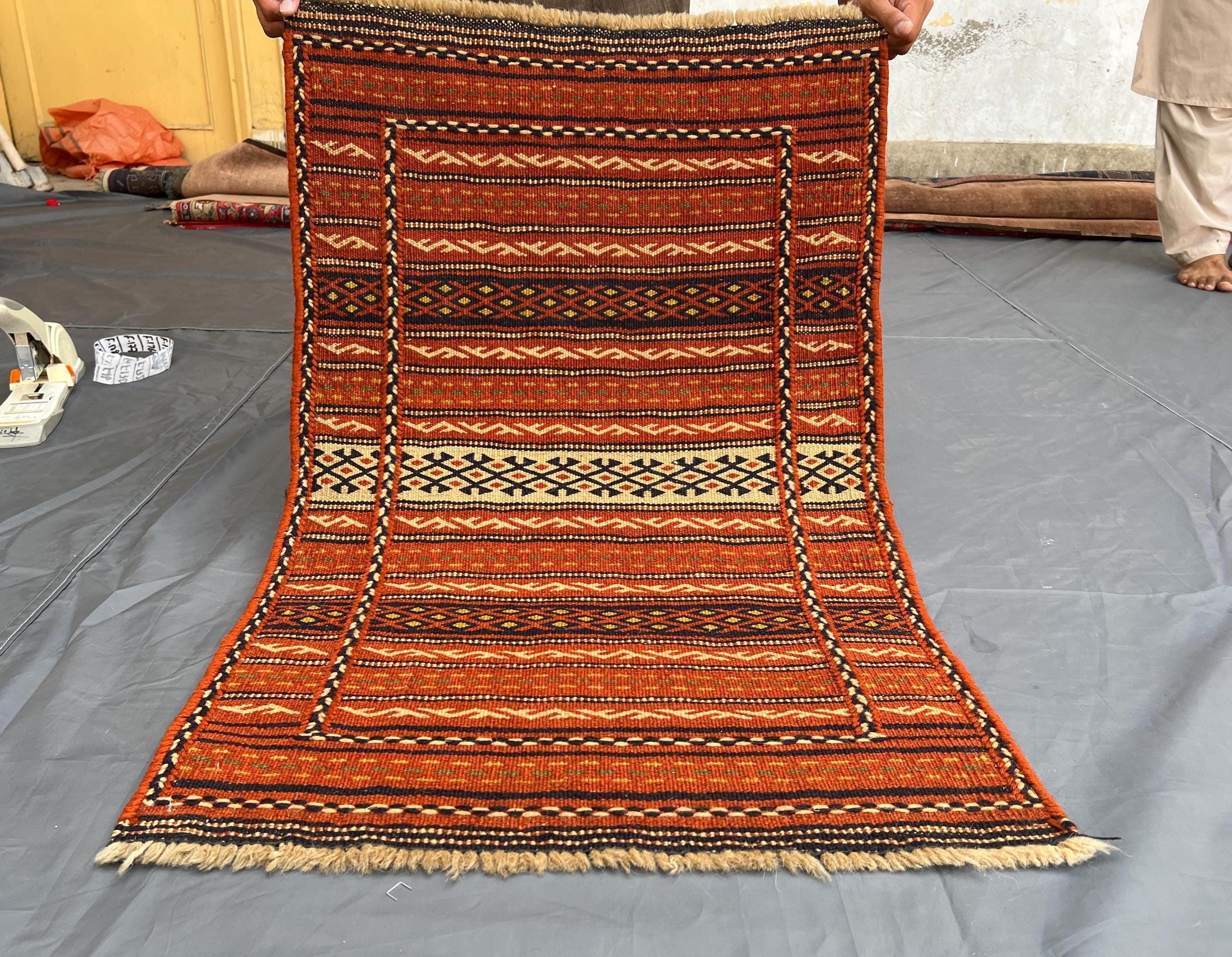3x2 Ft Rustic Afghan Kilim Rug, Handmade Wool Flatweave Rug, One of ...