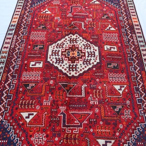 4.9x8 ft, Geometric Vintage Hand-Woven Turkmen Area Rug, Wool Area Rug, Tribal Shirazi Rug, Living Room Rug, Afghan Nomadic Rug