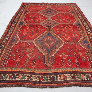 4.4x6.5 ft. Geometric Rug, Afghan Hand-Wove Turkmen Rug, Wool Rug, Tribal Shiraazi Rug, Living Room Rug, Nomadic Genuine Rug, Unique Rug.