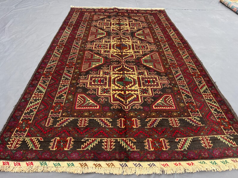 1980s Hand-knotted Afghan Baluch Carpet, 6x4 Ft Geometric Tribal ...