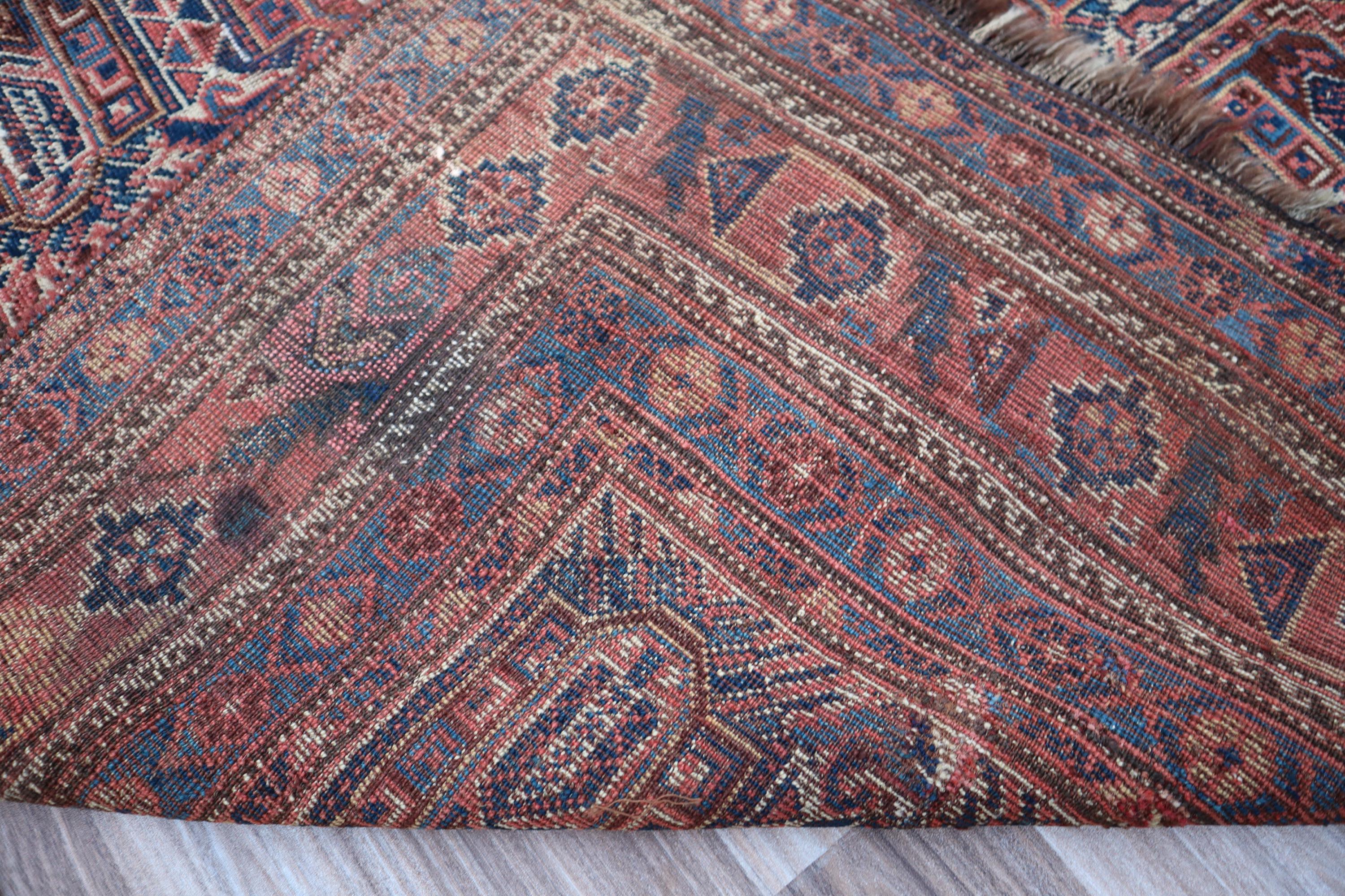 アンティーク ハンドノット アフガンラグ、ペイズリー柄、6.1 x 4.7