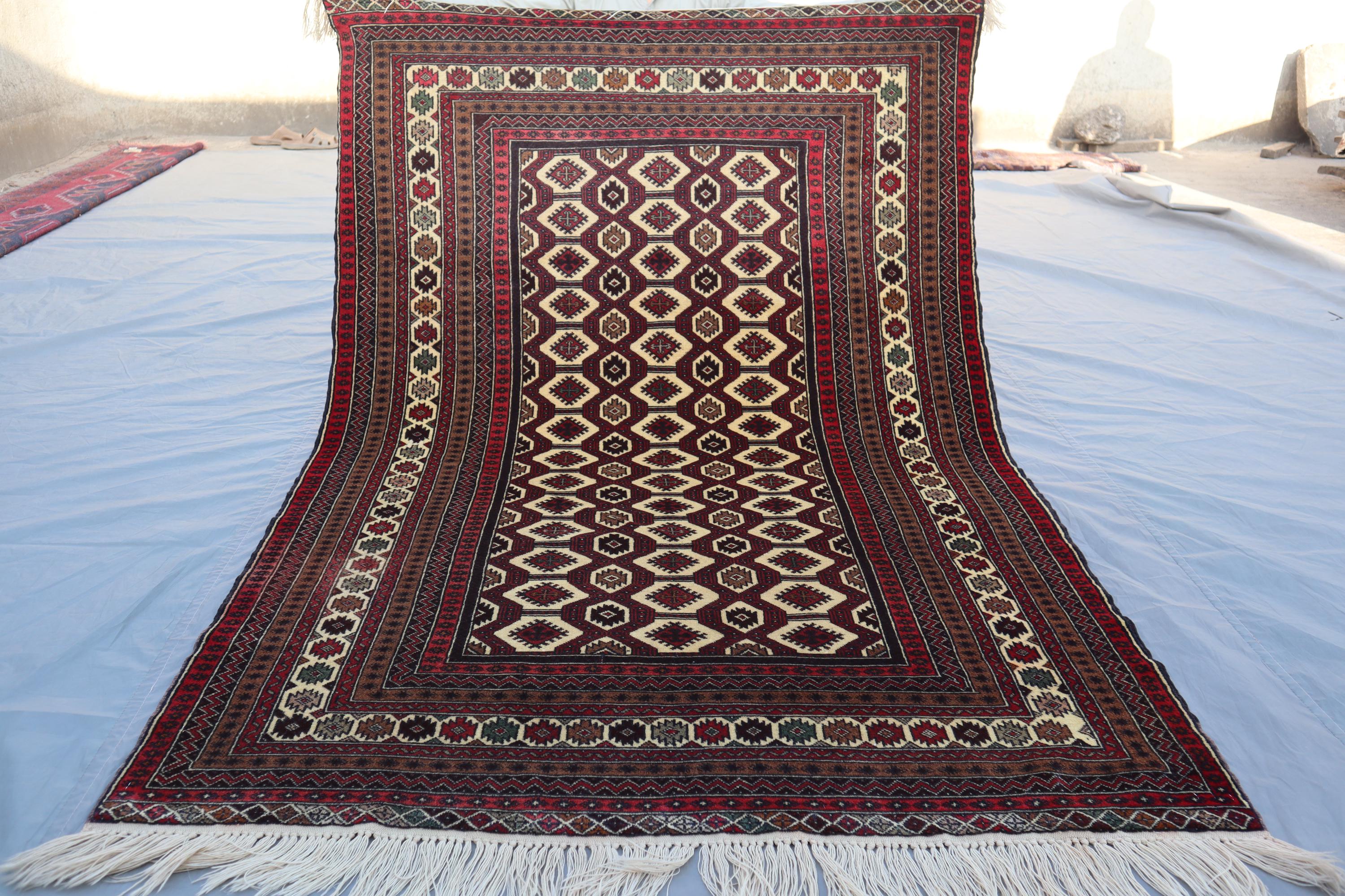 Vintage Turkmen Rug 6x4.2, Handmade Wool Afghan Area Rug, Oriental