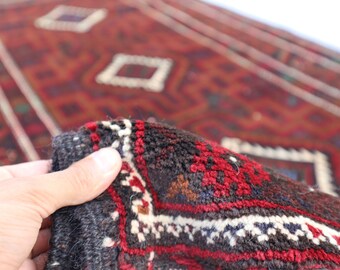 Collectors Afghan Vintage Handmade Rug, 100% wool Rug. 4x7 ft. Fine Quality Baluch Tribal Soft Wool. Rug For Living Room Rug