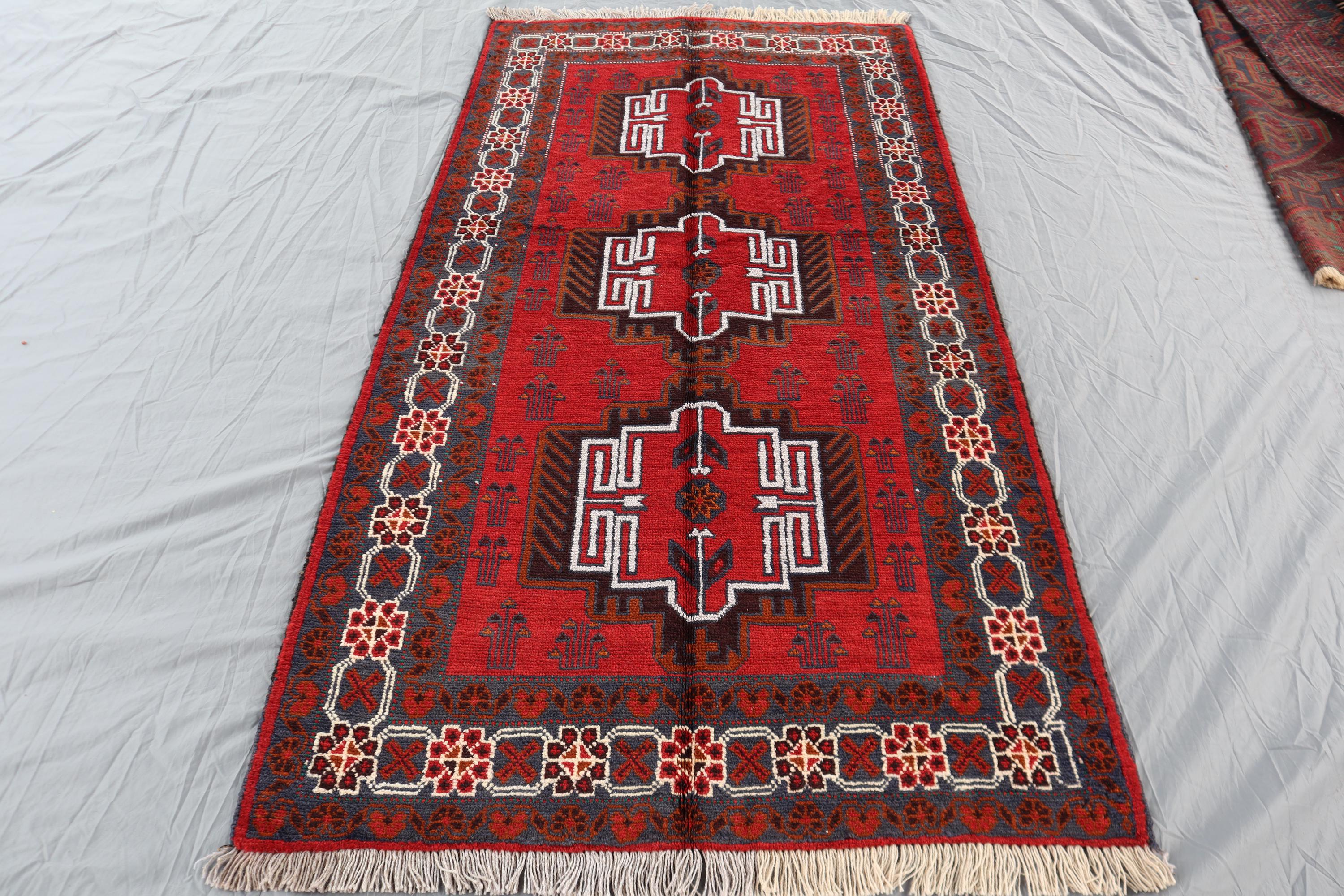 7x3.4 Baluchi Vintage Rug, Afghan Tribal Antique Rug, Hand