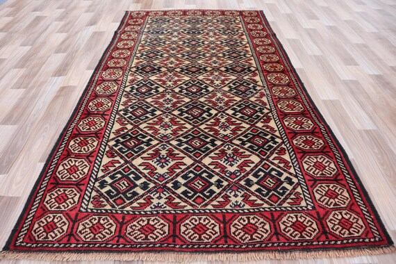 1940年代のアフガニスタン・トルクマン絨毯：5.6x3.3、手織りウール