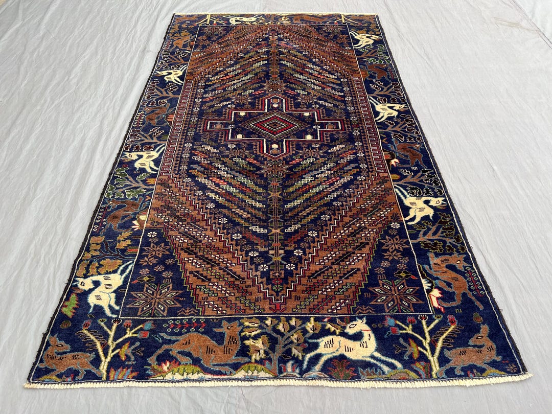 Handmade Wool Afghan Pictorial Rug, Animal Design (6.6x3.8 Ft) Home ...