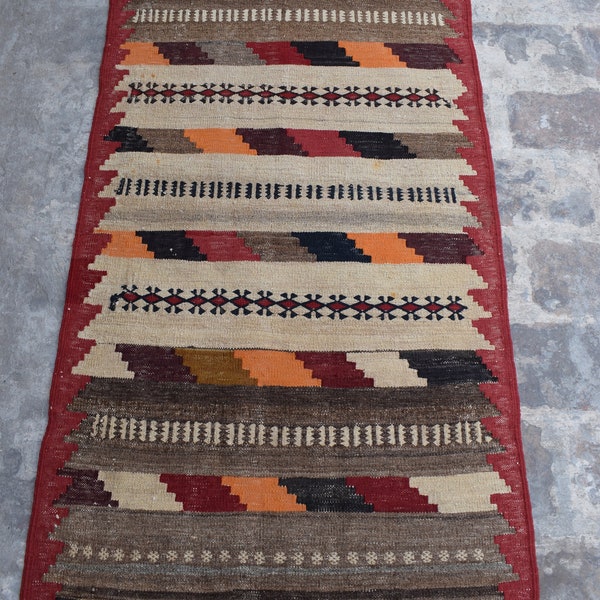 2.5x5.2 ft. Homemade Kilim, Khutaan 100% Wool Kilim. Moroccan Hand-Woven Kilim. Traditional Kilim. Oushak Kilim, floor Kilim, Baluchi Kilim.
