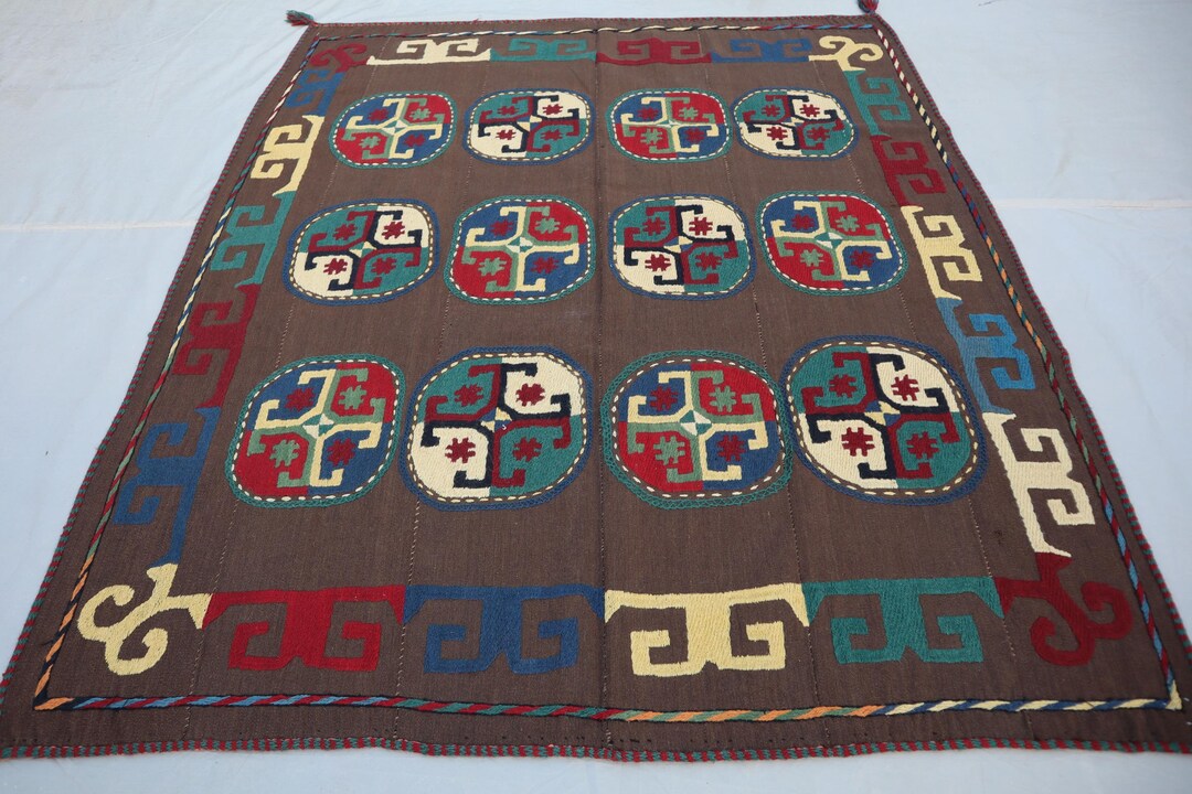 1940s Antique Suzani 5x4.2 Ft- Suzani Kilim Rug- Vintage Handmade Bed ...