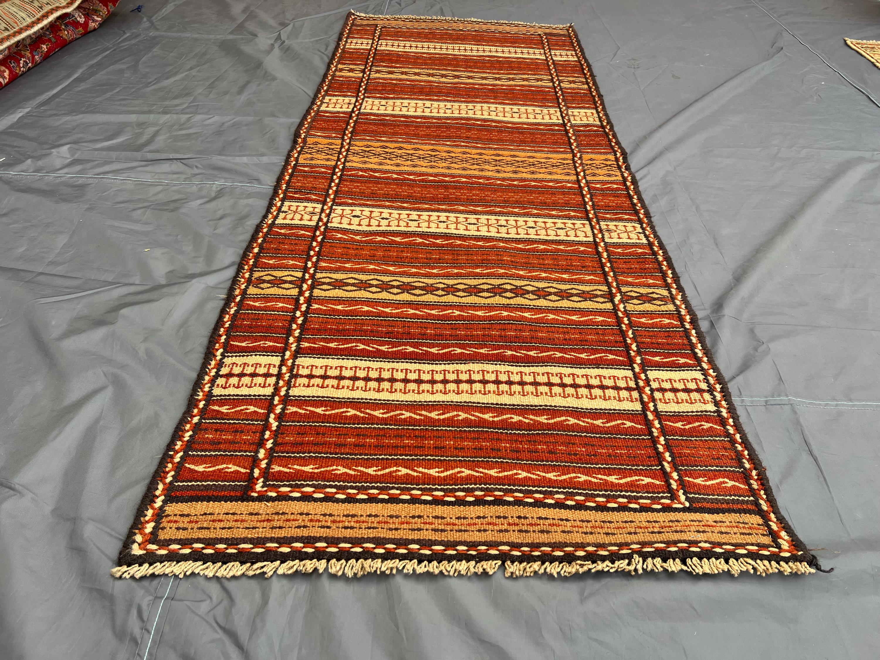 6'7x2'5 Ft Afghan Kilim Runner , Hand-knotted Striped Design