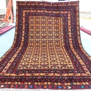 8.9x6.3 Ft Handmade Afghan Rug Vintage Tribal Rug  Geometric Wool Pile Carpet Turkmen Oriental Design Boho Home Décor Rug For Living Room
