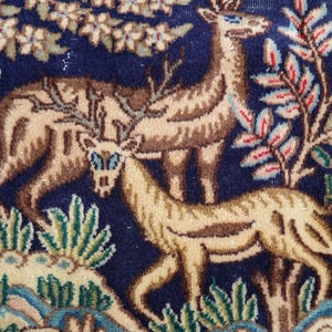 2x3 Ft Small Vintage Animals Birds Baluchi Area Rug , Navy Blue Antique Afghan Rug , Handmade Wool Rug , Oriental Pictorial rug, Bedroom rug