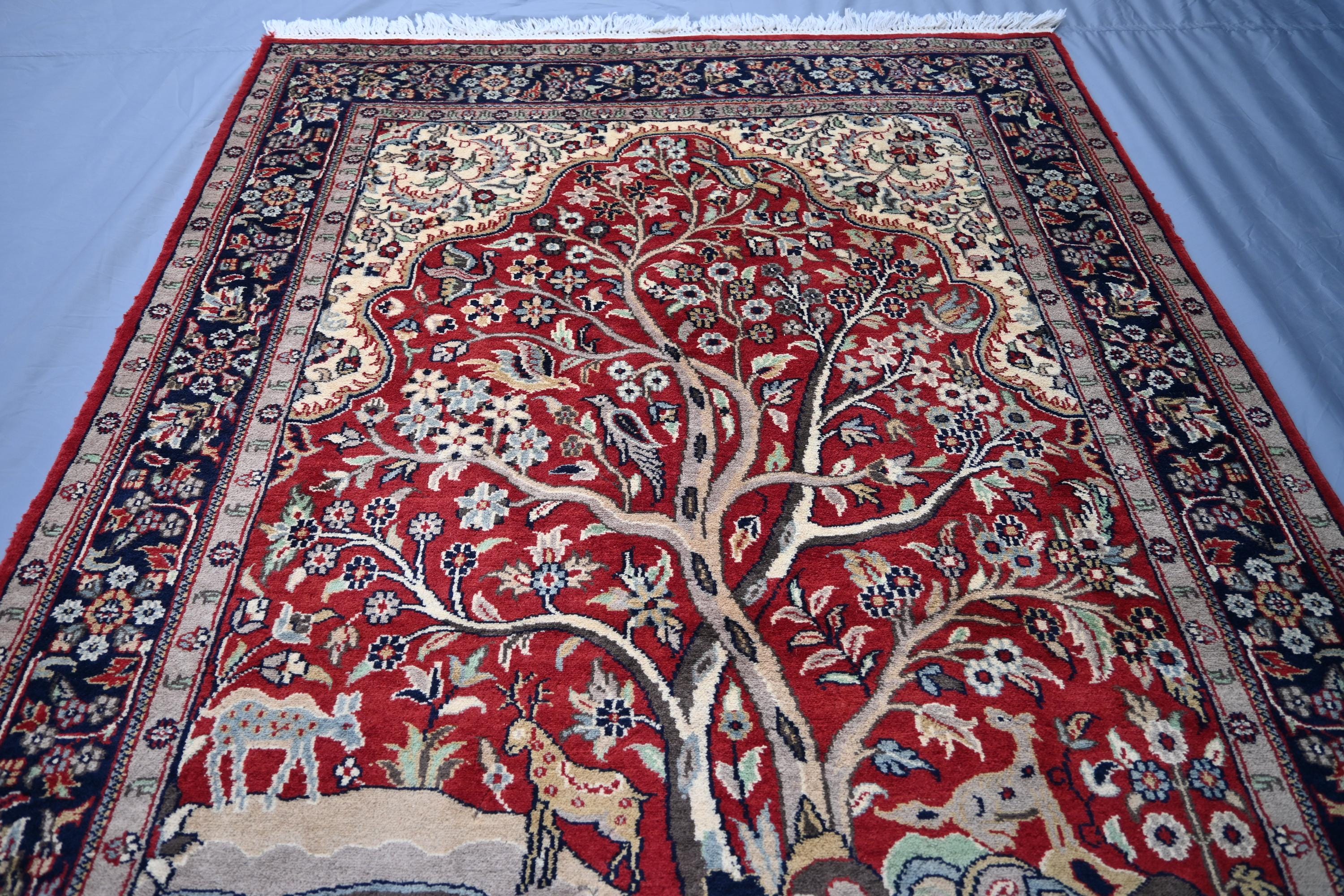 ハンドメイドのアフガニスタンウールラグ：生命の樹、ヴィンテージ