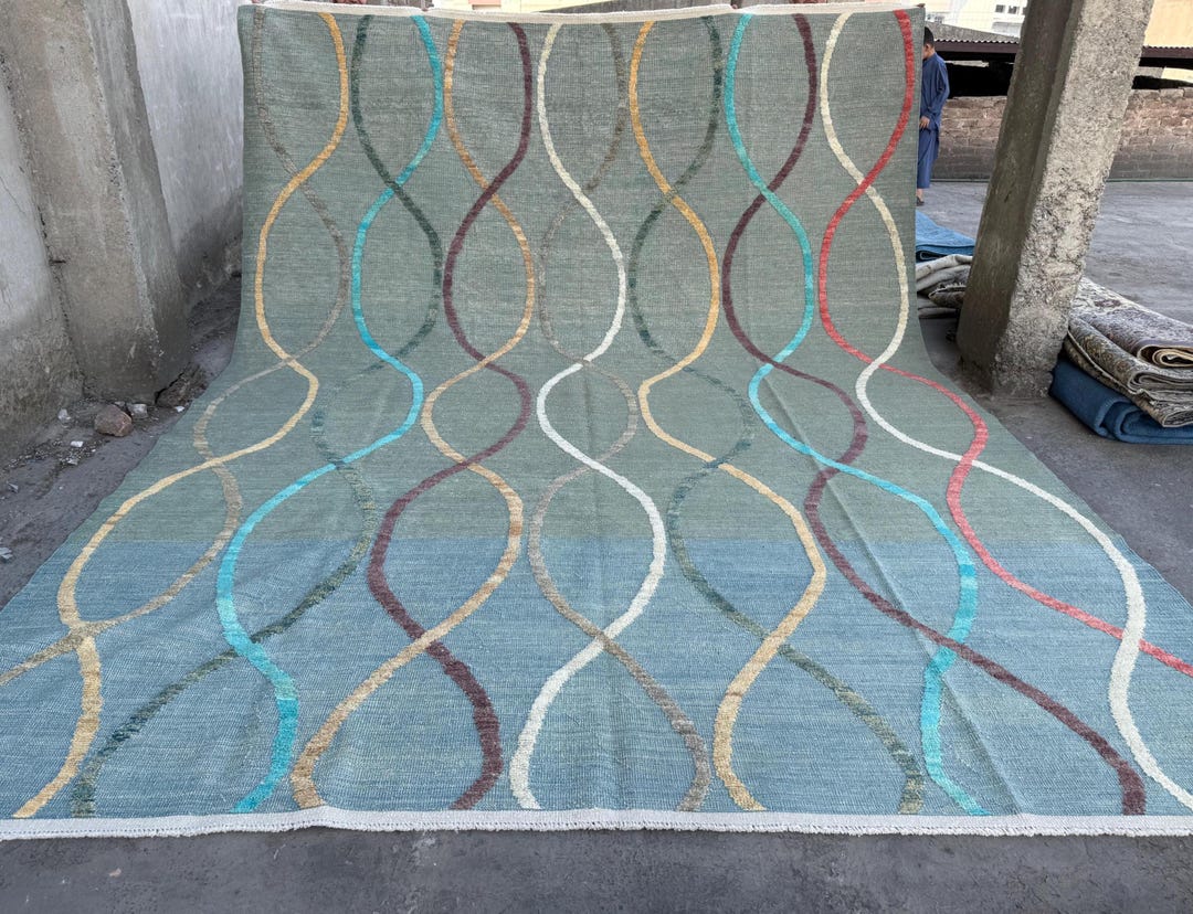 1970s Afghan Bergesta Kilim Rug, Handmade Wool, Geometric Border (6x4 ...