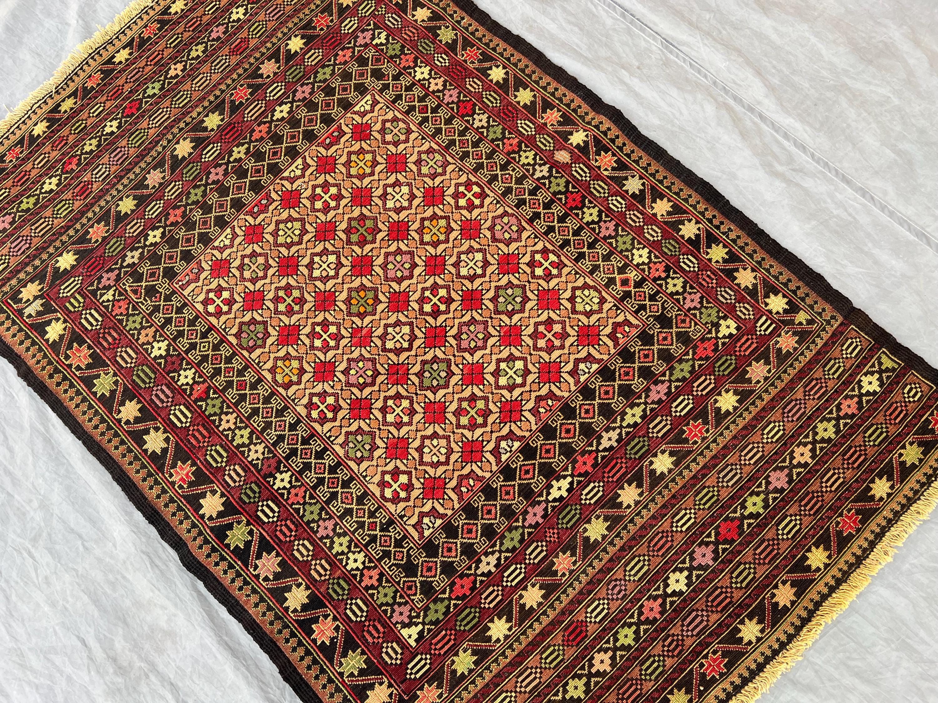 Handmade Afghan Kilim Rug – 4.6x3 Ft, Geometric Wool Flateweave - Etsy