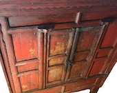 Antique Red Armoire 18th Century Handcrafted Bureau Antique Chinese Two Door Cabinet