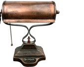 Copper Roll Top Piano Lamp 1930 39 s Deco Bankers Adjustable Table Light GE Bakelite Pull Chain Socket Cast Iron Base Buddha Library Table Lamp