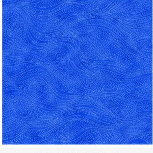 May include: A close-up of a fabric with a periwinkle blue wave pattern. The fabric has a repeating design of swirling lines and small dots. The text "1MV-18 PERIWINKLE" is at the bottom of the image.