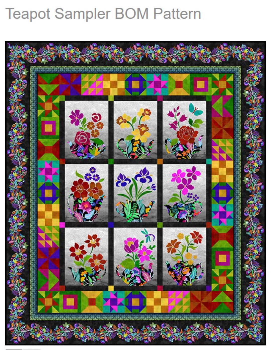 Teapot Sampler Quilt Pattern Etsy