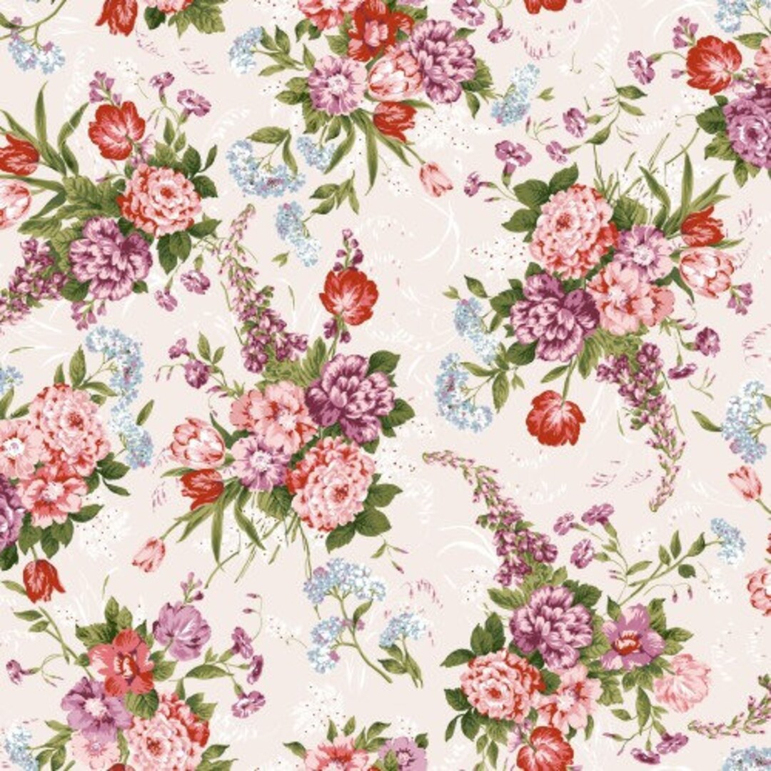 Melody Jane Puppenhaus Tapete - Französisch Bouquet Ecru, Miniatur-Druck Für Maßstab 1:12
