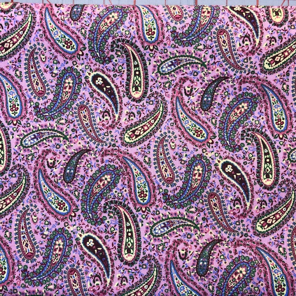 Perfect Paisley green and yellow on pink background