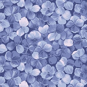 May include: A seamless pattern of blue and white hydrangea flowers. The flowers are in various shades of blue, with white accents in the center. The background is a dark blue, creating a contrast with the flowers.