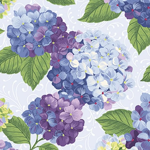 Hydrangeas in the Garden, Main Floral Powder Pearl, Riley Blake Quilting Cotton