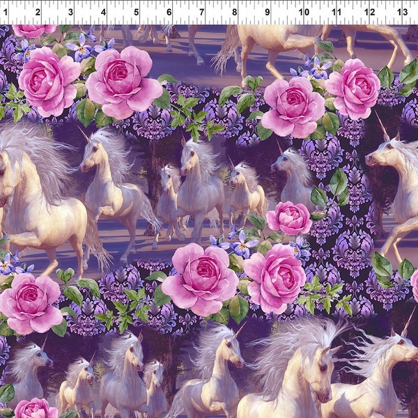 Unicorns large unicorns and flowers by In the Beginning Fabrics