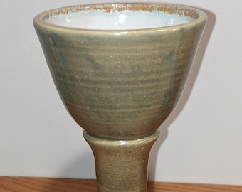 STONEWARE WINE GOBLET by T C Pottery Studio - Sage Art Glaze - Handmade - Chalice