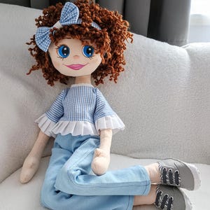 Handmade Rag Doll Large Collectible Textile Art Doll With Curly Hair ...