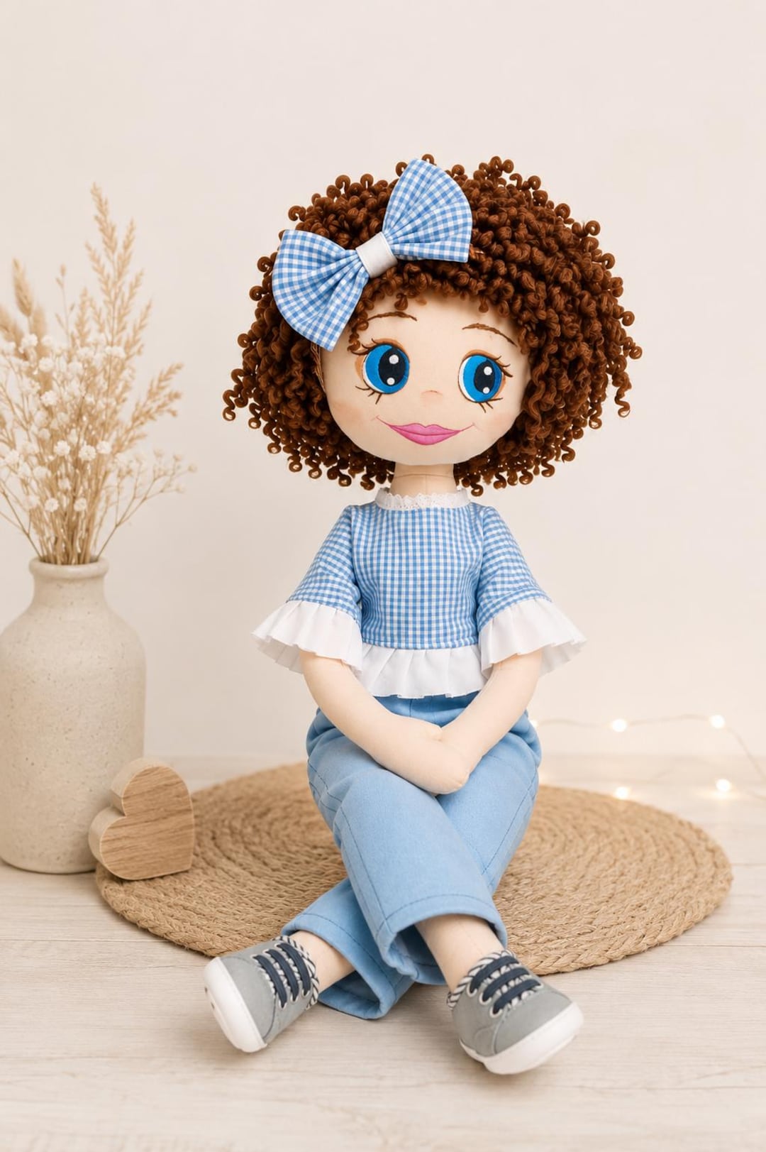 Handmade Rag Doll Large Collectible Textile Art Doll With Curly Hair ...