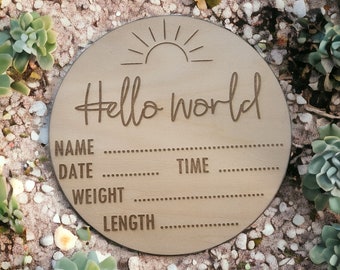 Birth Announcement, Baby Announcement discs, simple boho themed wooden disc