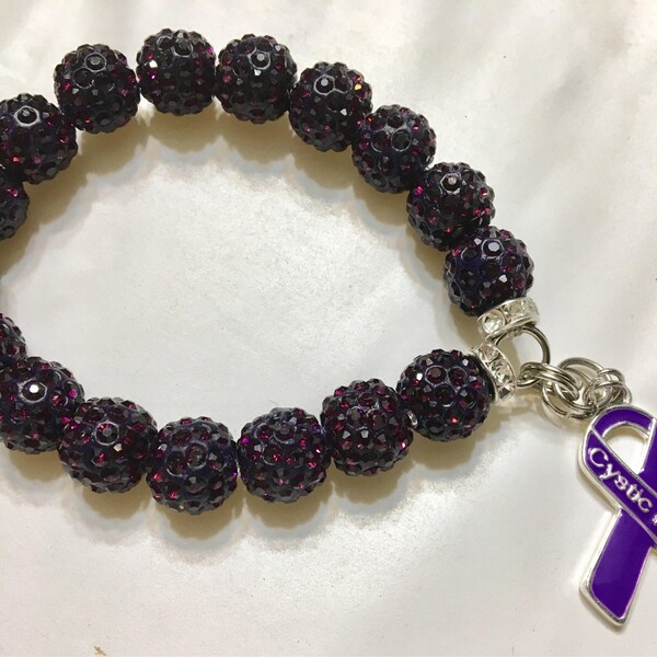 12mm Cystic Fibrosis dark purple awareness bracelet