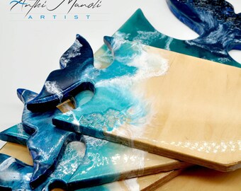 Resin Serving Tray: Handmade Ocean Art, AnthiCreativeTouch