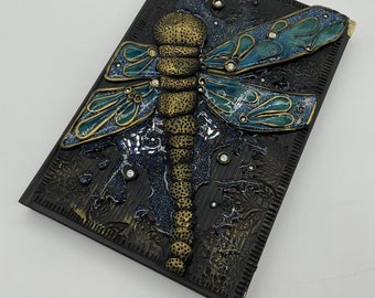 Dragonfly Journal: Handmade Fimo Clay Cover, Artistic Diary