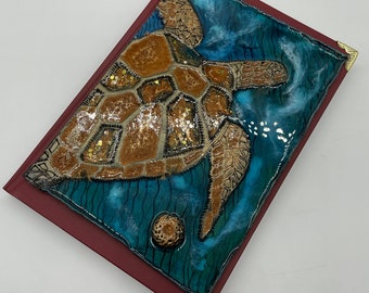 Turtle Book Cover, Journal, Fimo Book Diary, AnthiCreativeTouch, Turtle Cover Book, Diary, Gift For Her, Gift For Him, Turtle, Sea Creature