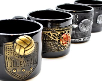 Handmade Sports Mug: Fimo Clay Pottery, Basketball, Tennis, Volleyball