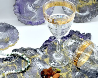 Handmade Resin Serving Tray: Purple Glitter Art, Coasters Set