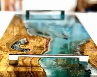 Olive Wood Serving Board: Resin Art Charcuterie Platter