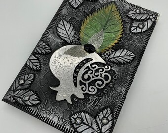 Hand Sculpted Pomegranate Journal: Fimo Clay Book, Lucky Charm Gift