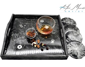 Handmade Resin Serving Tray with Coasters: Unique Home Decor Gift