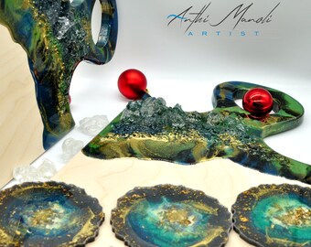 Luxury Resin Serving Tray: Handmade Stone & Glitter Accent